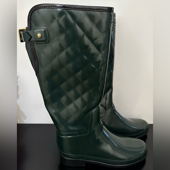 Hunter Refined Gloss quilt Tall Boots -Green - Picture 4 of 8